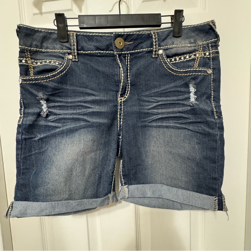 Fashion Bug Blue Jean Shorts with Cuffed Hem and Distressed Details